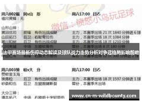 法甲赛场最新伤停动态解读及球队战力走势分析对争冠格局影响前瞻